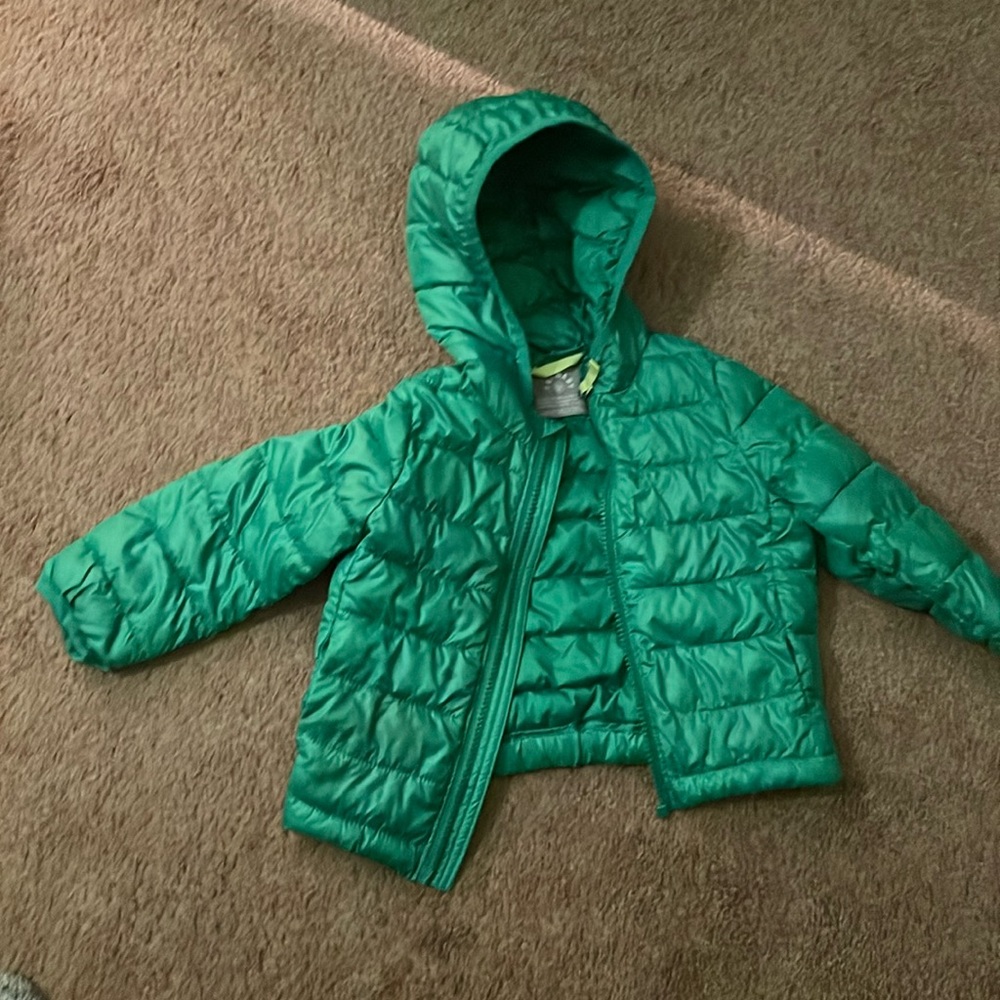 Green Primary puffer coat.